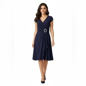 R&M Richards Navy Blue Wrap Dress - Flattering Cinch Waist - Size 12